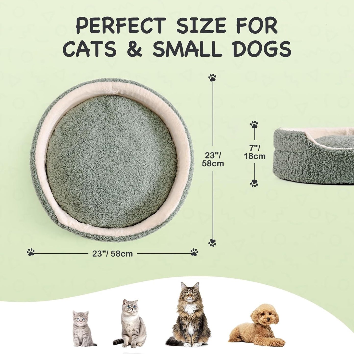 Washable Pet Bed For Cats & Small Dogs - 23x23x7 Inch Round