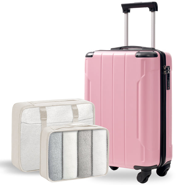 Lightweight Durable ABS Suitcase With Spinner Wheels, Built-in TSA Lock, 2 Packing Cubes
