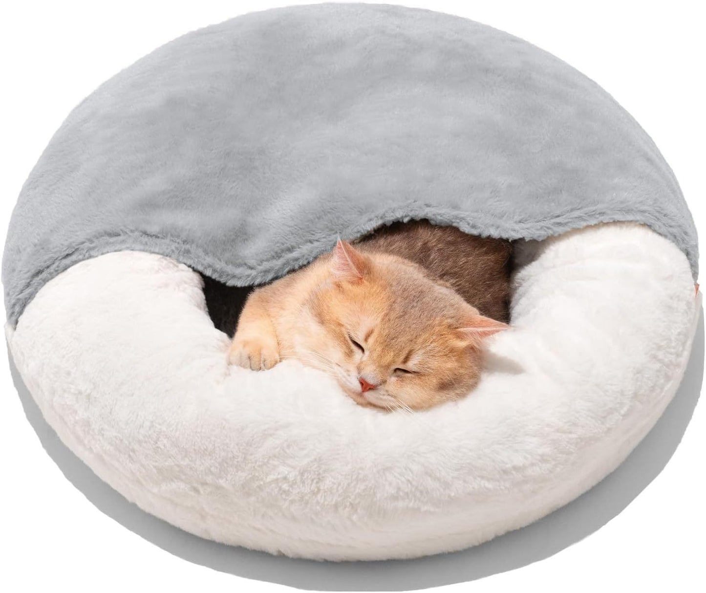 MEWOOFUN Enclosed Cat Bed Cave - Washable Pet Bed With Blanket